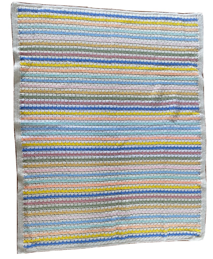 Crochet Afghan Throw Lap Blanket 45x54” Multicolor Square Stripe Handmade