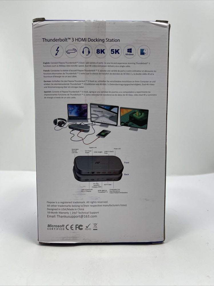 Thunderbolt 3 Dock, Docking Station, FlePow 8K Triple Display