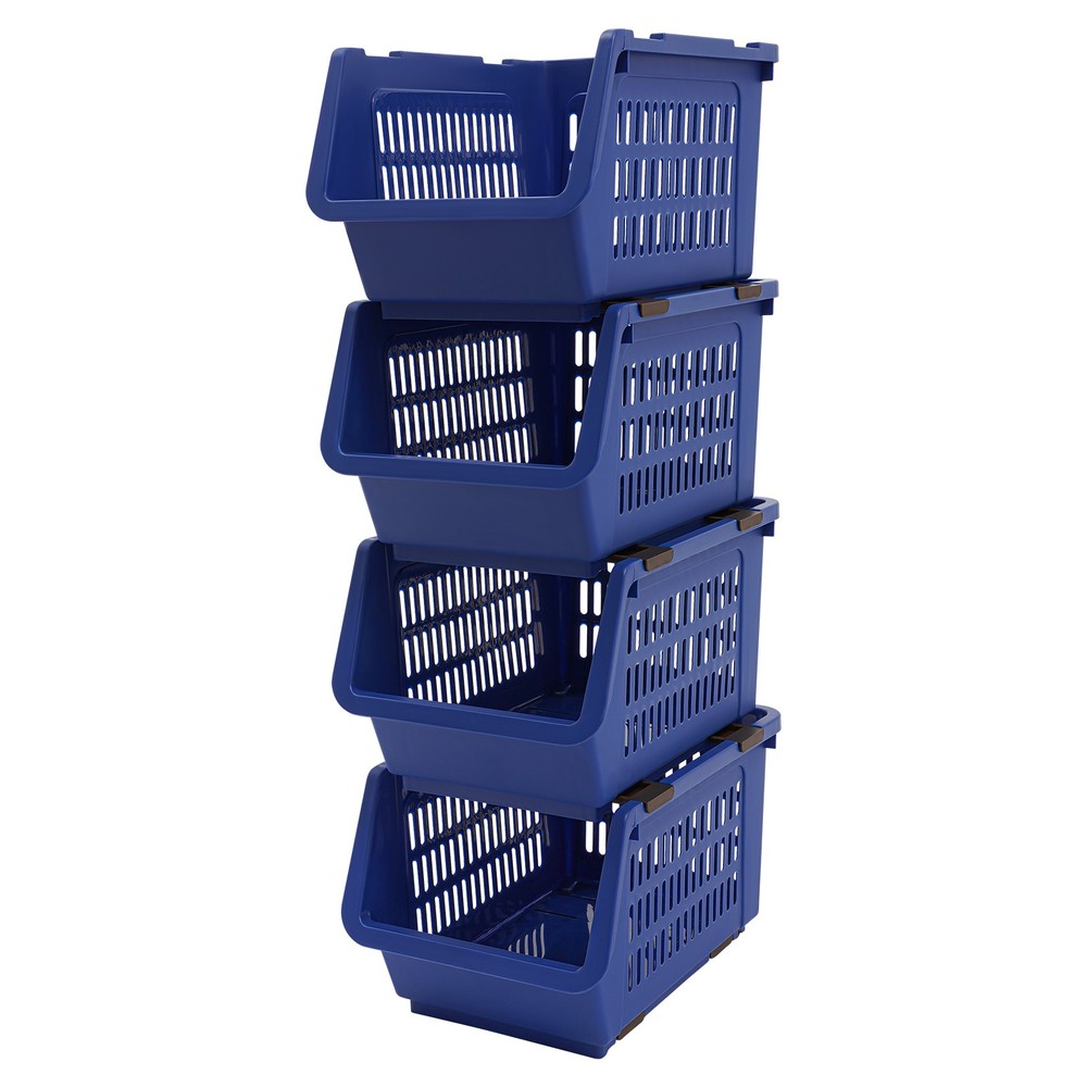 4PCS Stacking Storage Baskets, PP Plastic Stackable Organizer Bins
