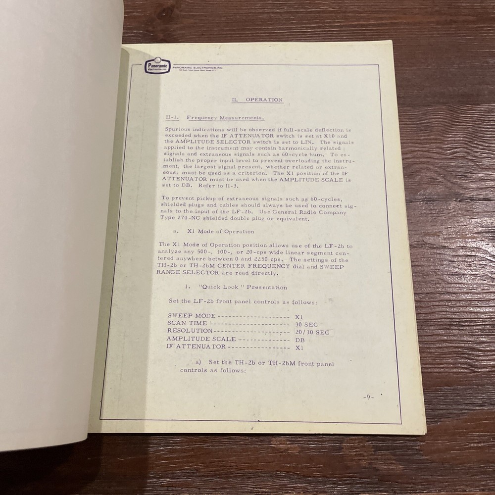 Panoramic LF-2B & Modifications Subsonic Analyzer Operating Procedure Manual