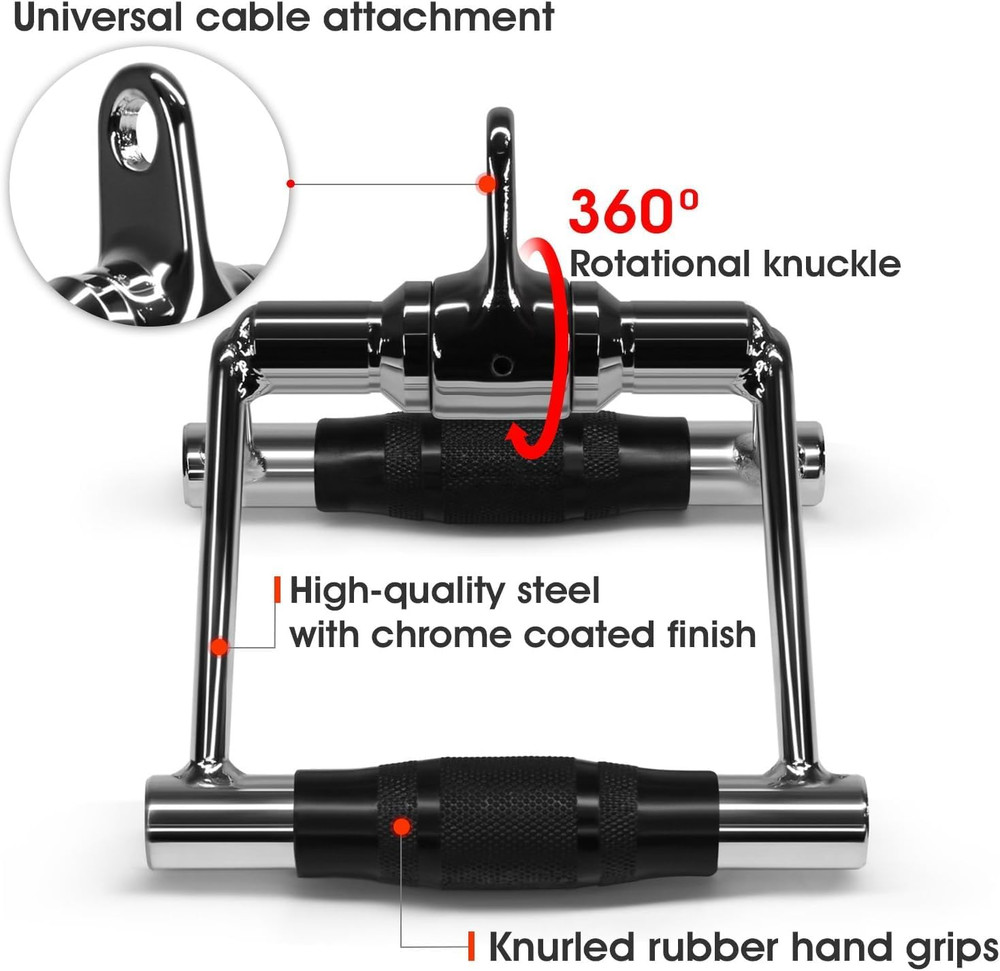 Rubber Rotating Double D Row Handle Cable Attachment for Weight Work...