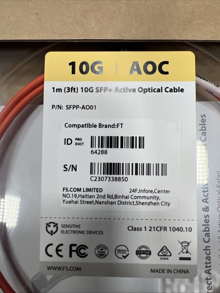 FS 1m (3ft) 10G SFP - Active Optical Cable SFPP-AO01