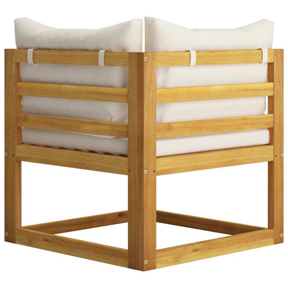 Sectional Sofa Cream White Solid Acacia wood, 100% polyester fabric