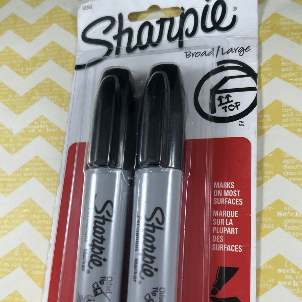 Sharpie Chisel Tip 2 Markers Permanent BLACK Ink Large Broad Marker 2-count
