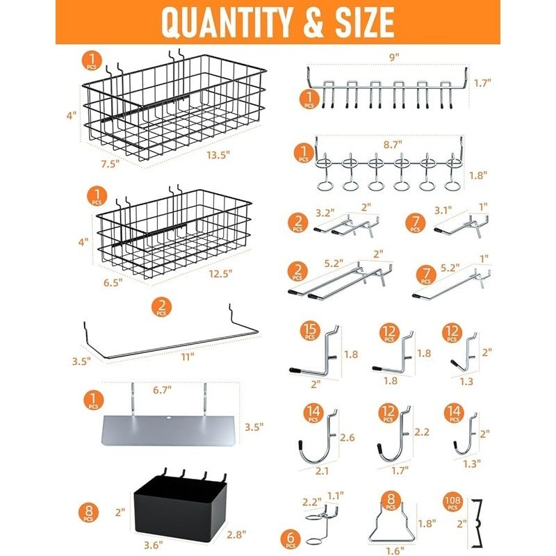 Pegboard Hooks Set 238pcs Accessories Tool Organizer Storage Garage Workshop New