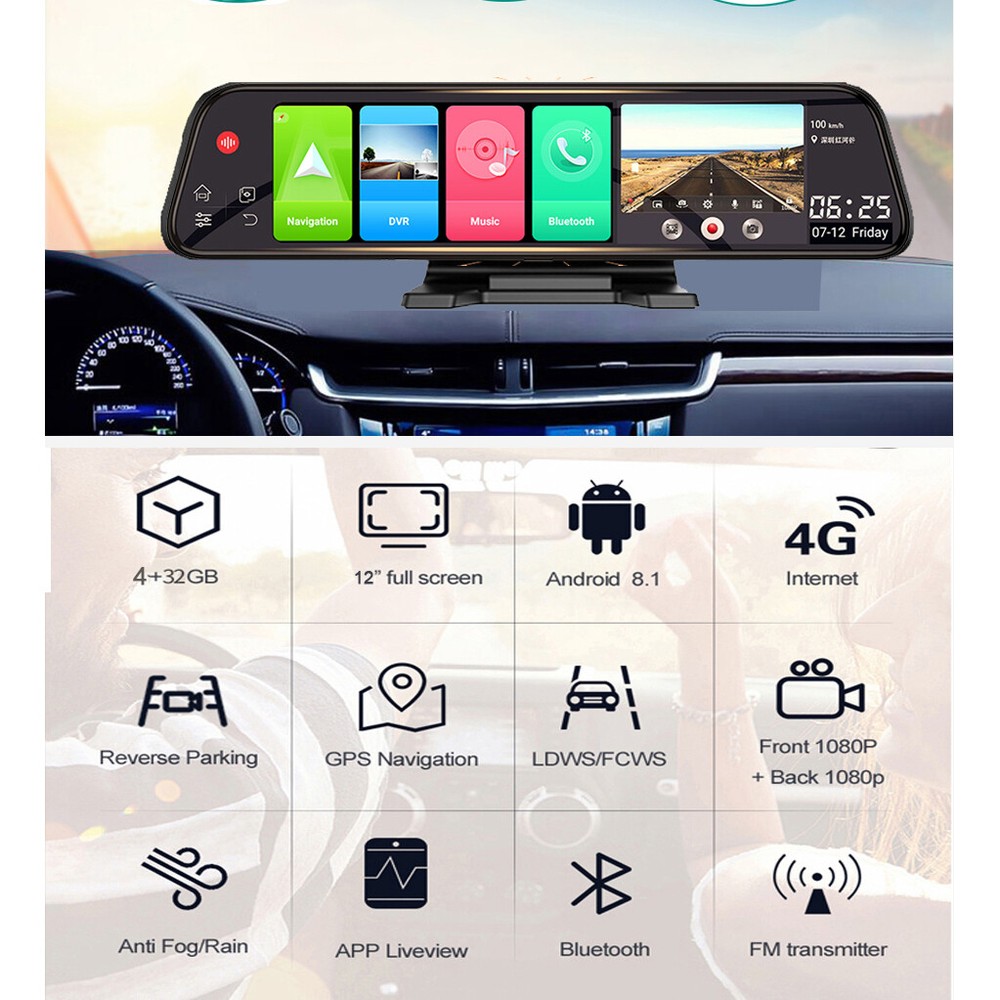 4G Android 8.1 Dashboard car DVR Video Recorder GPS Navigation wifi Dash camera
