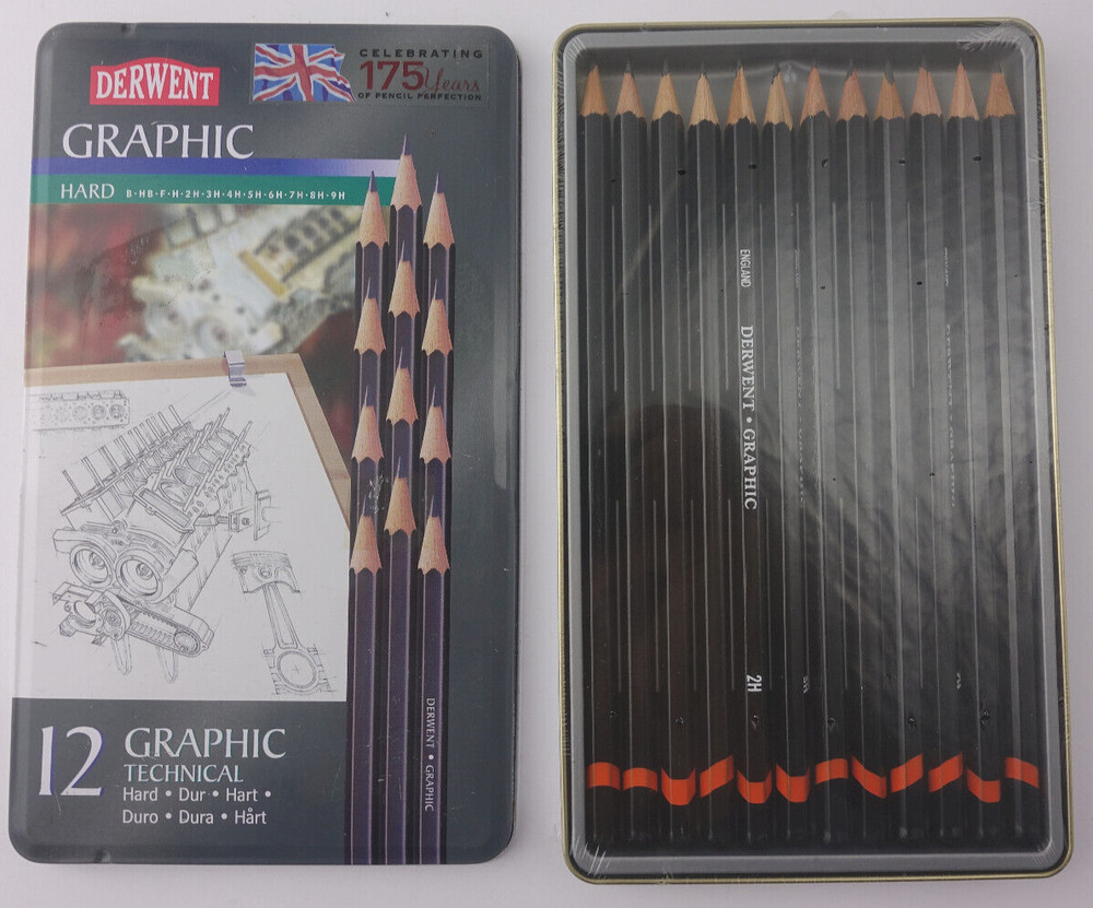 DERWENT GRAPHIC - 12 Hard Graphic Technical Pencils B - 9H
