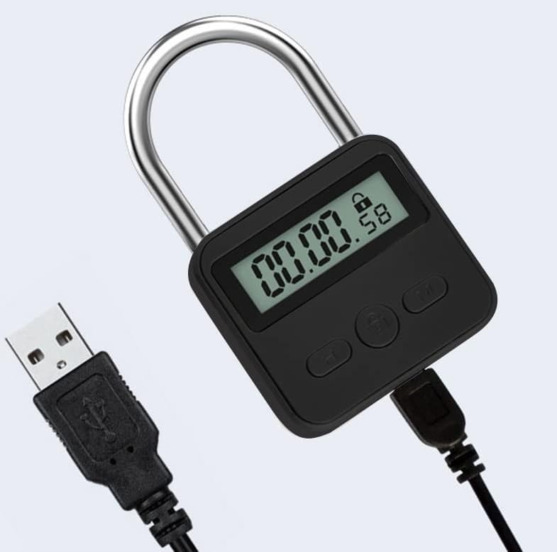 Metal Timer Lock-Electronic Time Padlock with LCD Display-USB Rechargeable