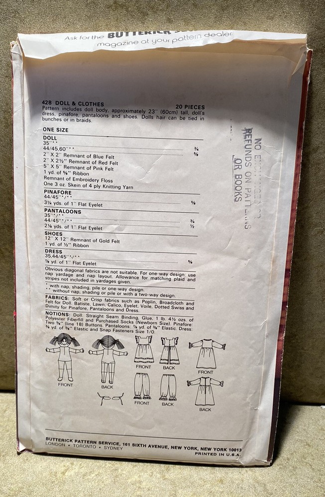 Butterick Doll & Clothes Pattern #428