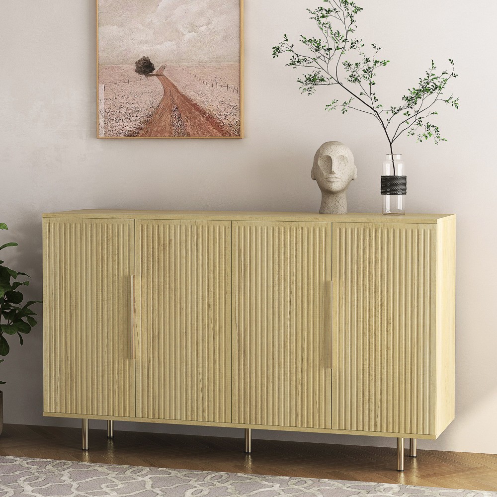 Modern Buffet Cabinet with Fluted Doors and Adjustable Shelves