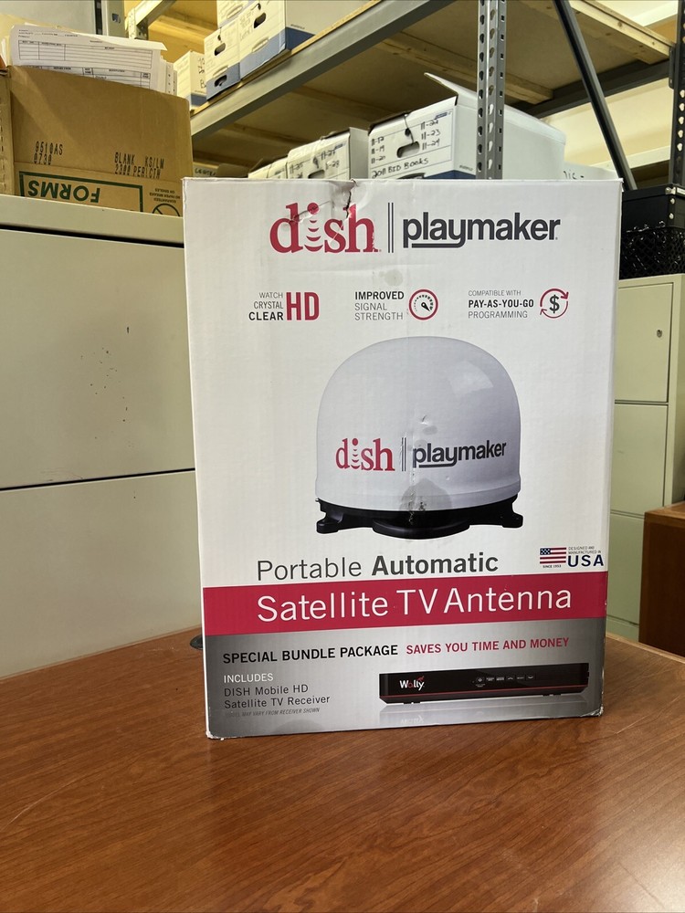 Dish Playmaker Bundle Portable Automatic Satellite TV Antenna w/receiver, white