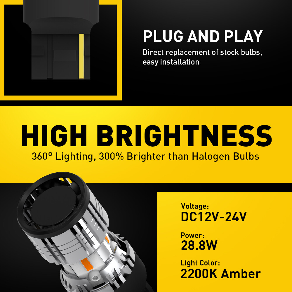Auxito Amber 7443 7444 Front LED Turn Signal Light Canbus Bulbs No Hyper Flash 2