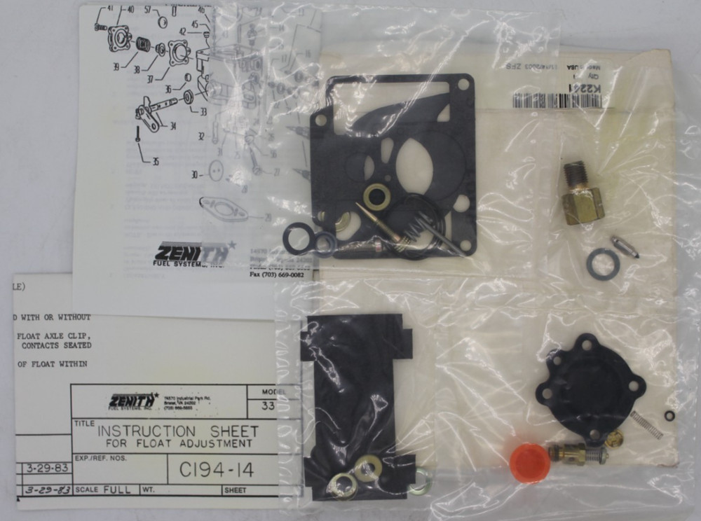New Zenith K2241 Carburetor Kit