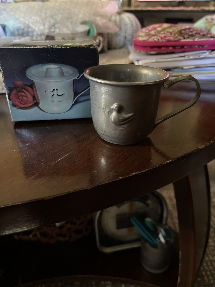 Vintage Silver Baby Cup Duck Embossed