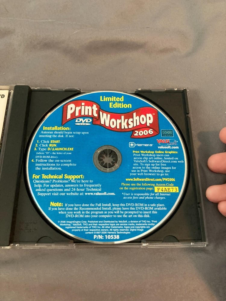 Print Workshop 2006 Limited Edition PC DVD-ROM ValuSoft Hemera Windows 98/2000XP