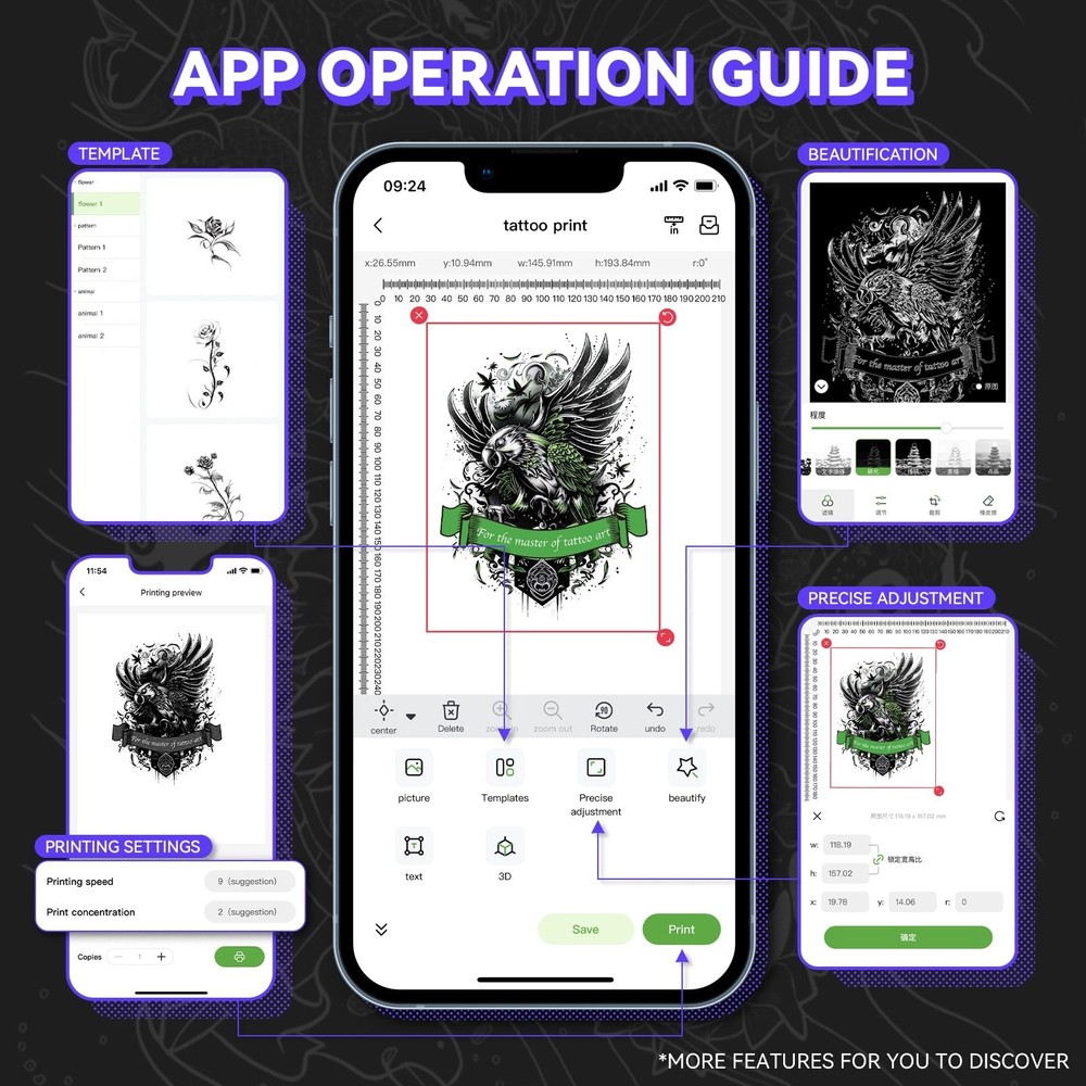 Wireless Tattoo Stencil Printer - Professional & Beginner Friendly, Bluetooth...