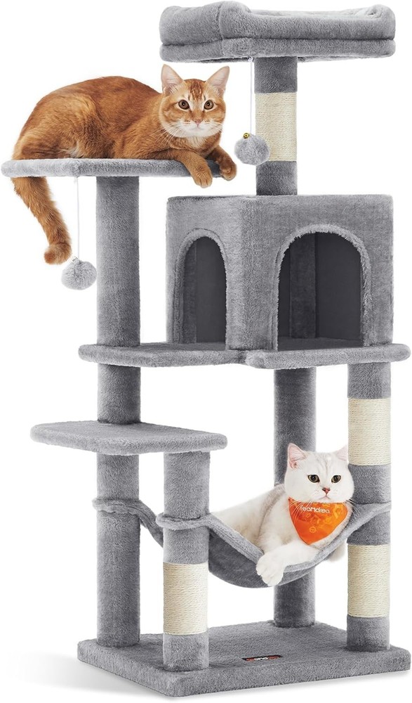 Feandrea 44.1" Cat Tree 🐱 Multi-Level Tower, Hammock, Cave, Scratching Posts