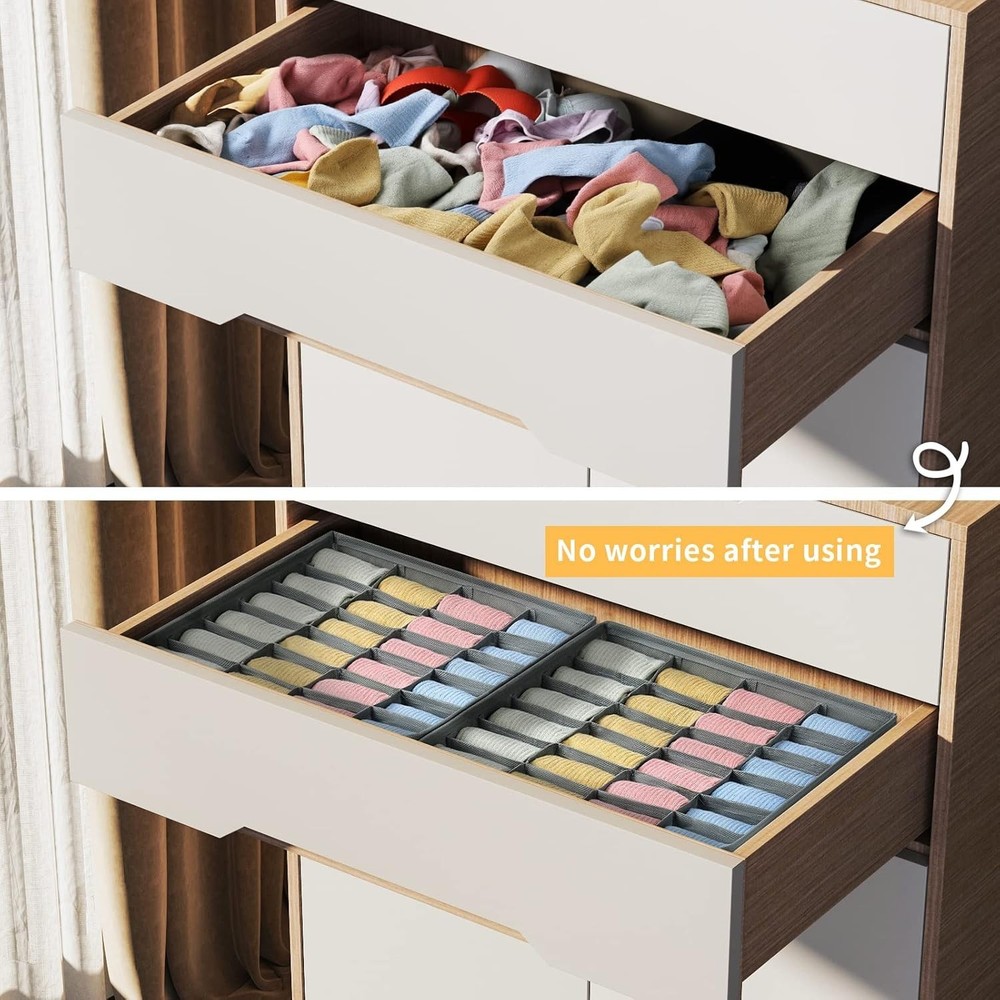 Joyoldelf 2 Pack 24-Cell Sock Drawer Organizer, Grey