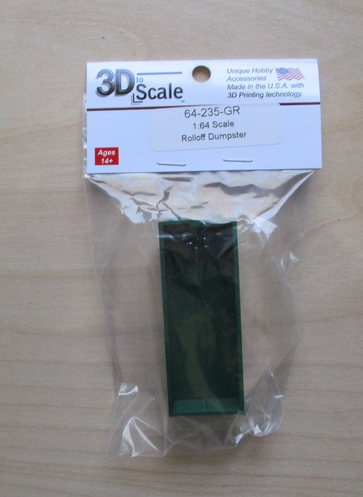 1:64 GREEN Rolloff Type Dumpster Plastic 3D to Scale Diorama Layout Accessory