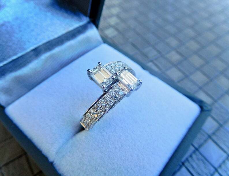 2 Big Baguette Solid 925 Sterling Silver Ring RSG 358