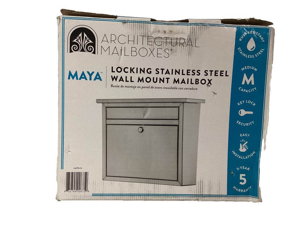 Architectural Mailboxes Maya™ Locking, Wall-Mounted Medium, Stainless Steel