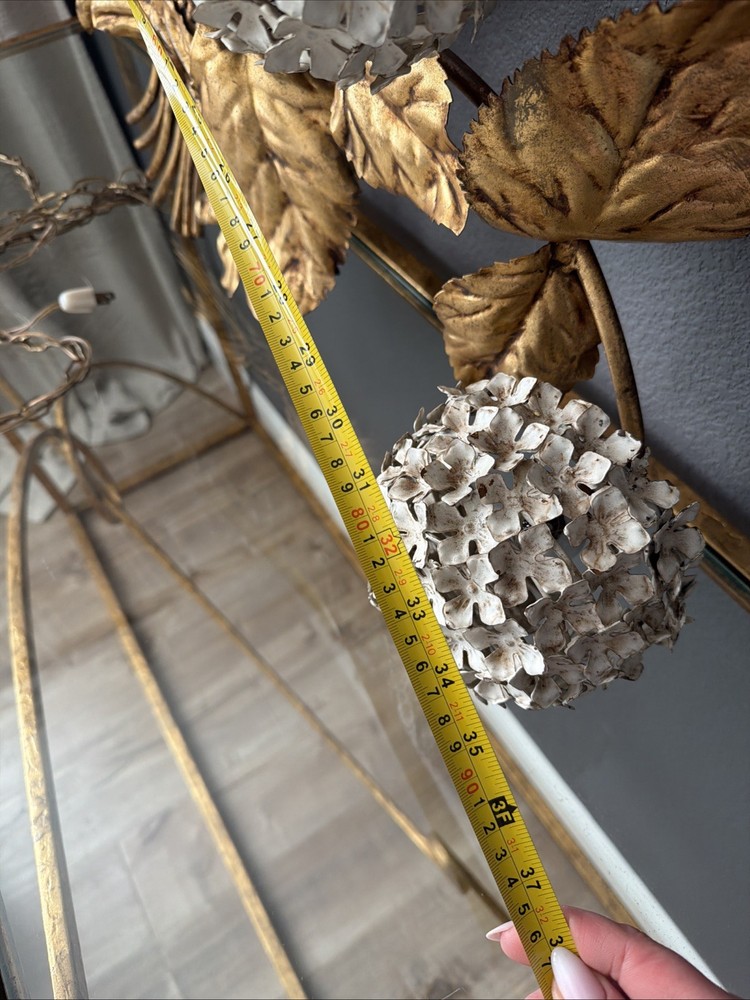 1950s Hydrangea Wall Light gilded brass with white enamel hydrangeas