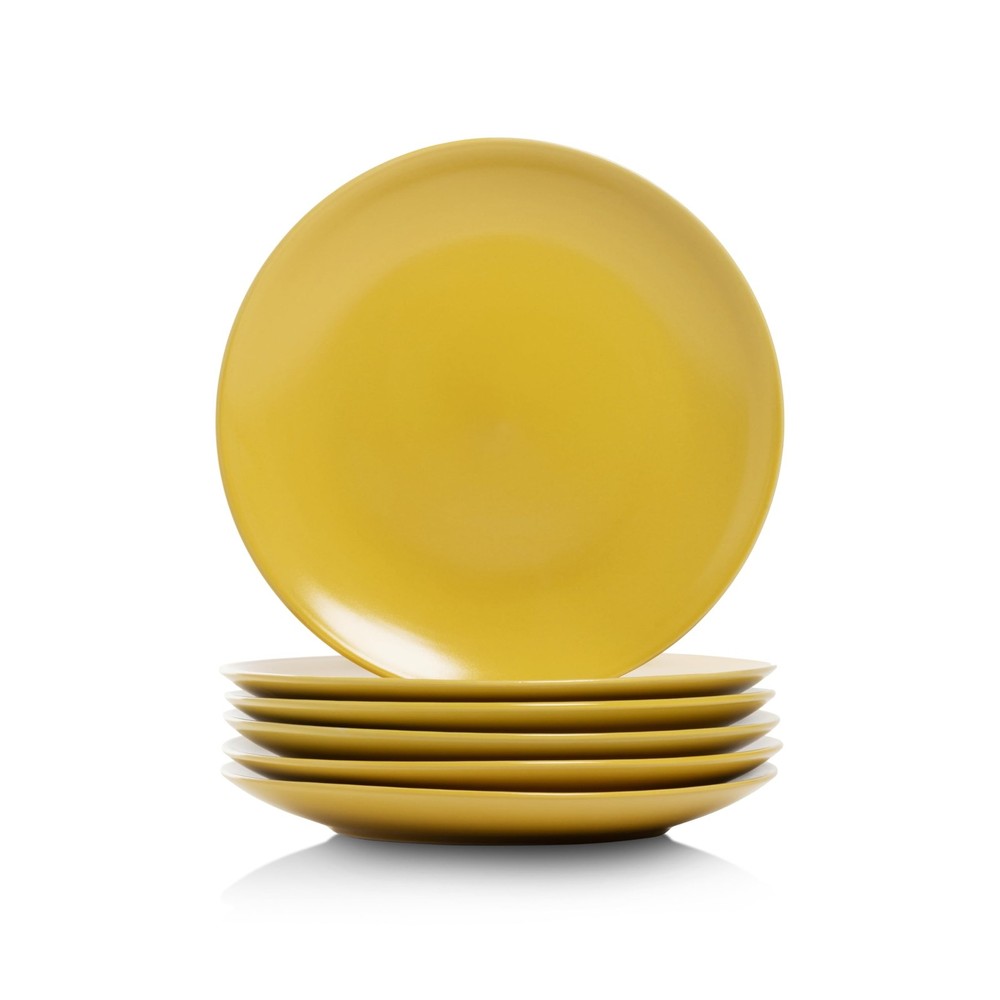 6 Set Wazee Matte Coupe Dinnerware Salad Plate Yellow Kitchen Tableware