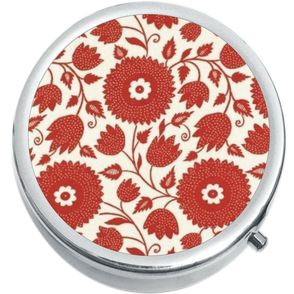 Red Flower Leaf Pattern Medicine Vitamin Pill Box