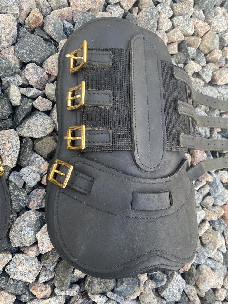 Black Leather Open Front Jump Boots With Neoprene Lining