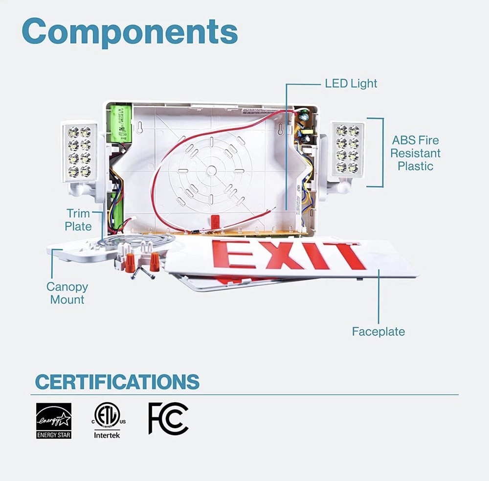 4 Pack LED Exit Sign Emergency Combo Light with Adjustable Two Head Battery