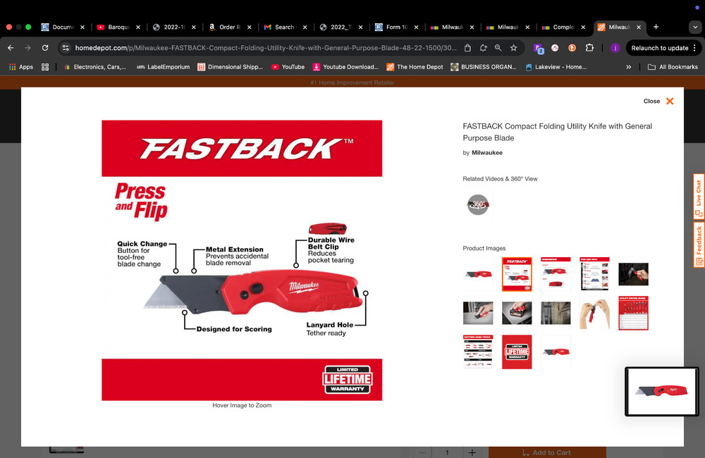 Milwaukee FASTBACK Compact Folding Utility Knife with General Purpose Blade