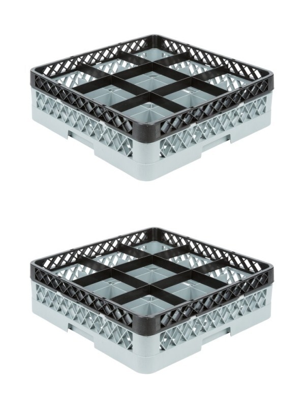 2 PACK Restaurant Dishwasher Glass Rack with 9 Compartments and ONE Extender