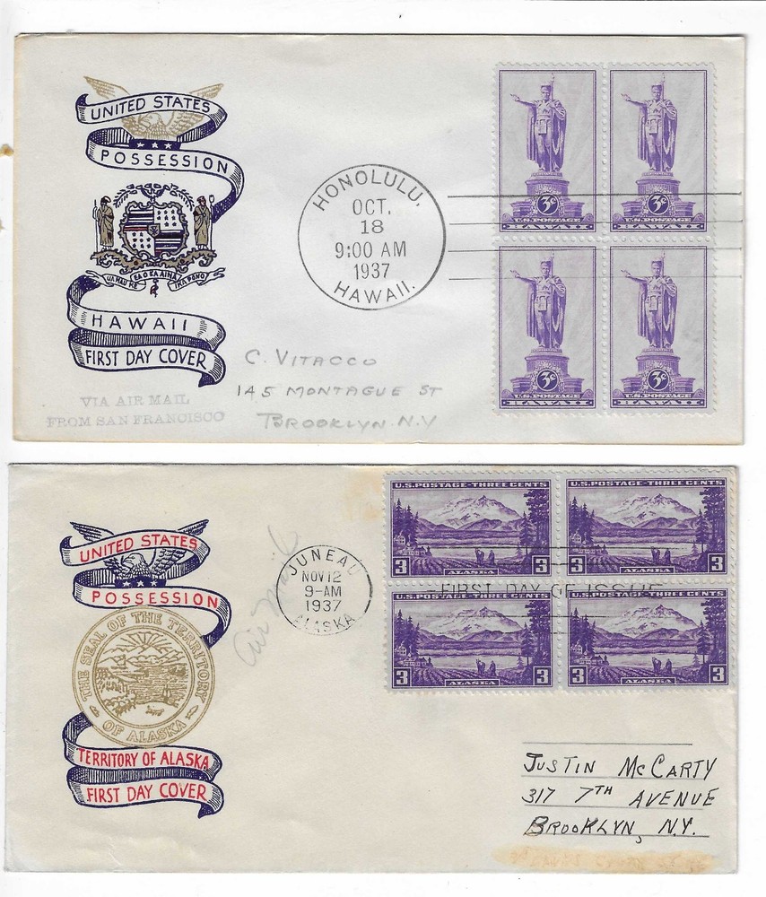 FDC's #799-802 Possessions - 1937 -- Plimpton