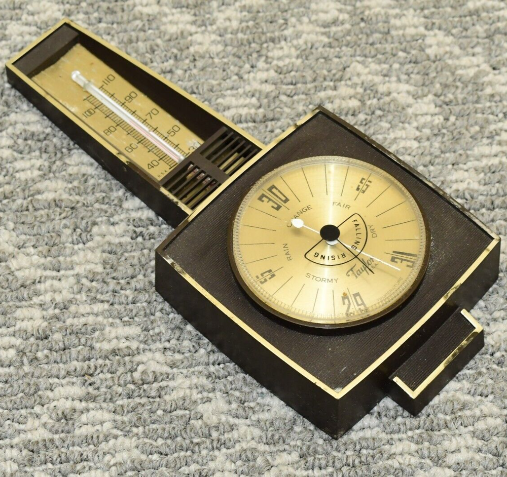 Taylor Wall Mounted Thermometer / Barometer 9.5" Tall Brown Plastic