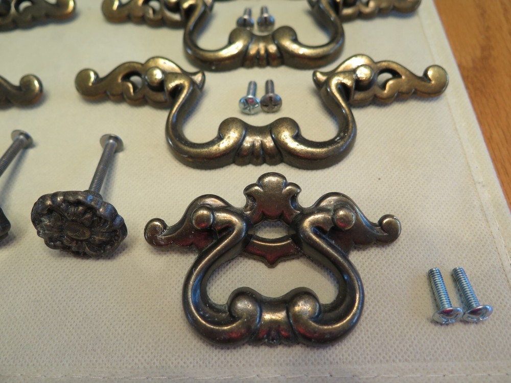 Vintage Brass Drawer Pull Hardware Mixed Lot of 12 Pieces