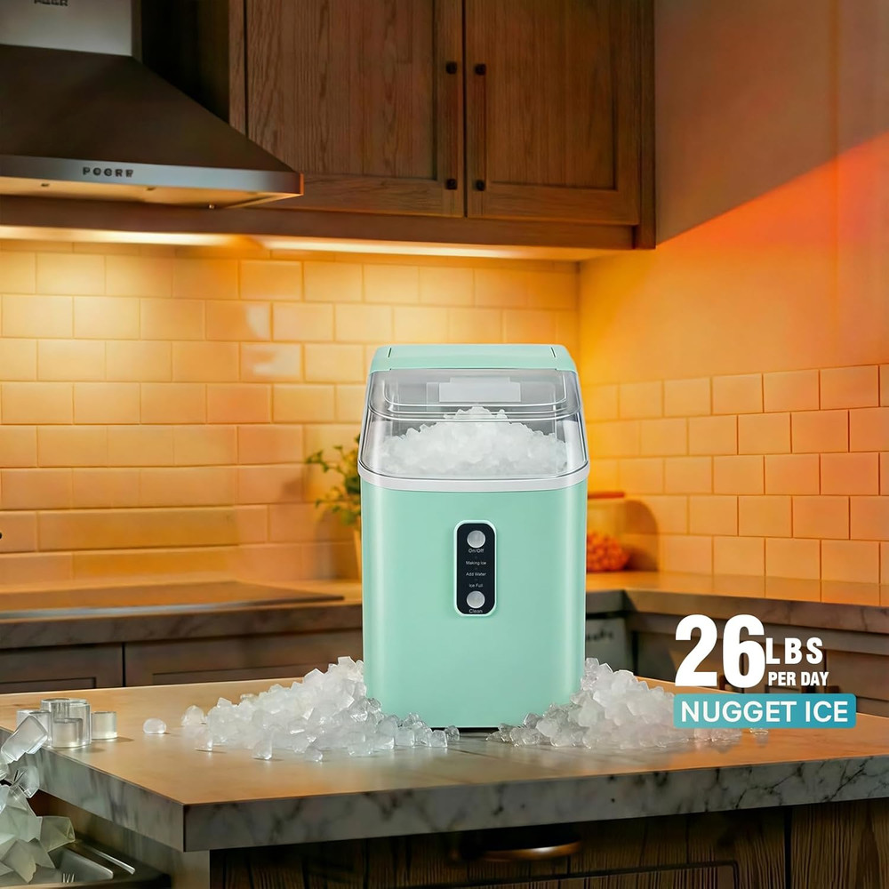 Nugget Ice Maker Countertop, Portable Ice Makers Machine with Removable Basket a