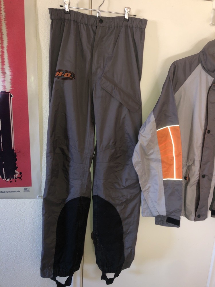 Harley Davidson Riding Rain Suit Jacket Pants Set Size Medium Reflective Gray