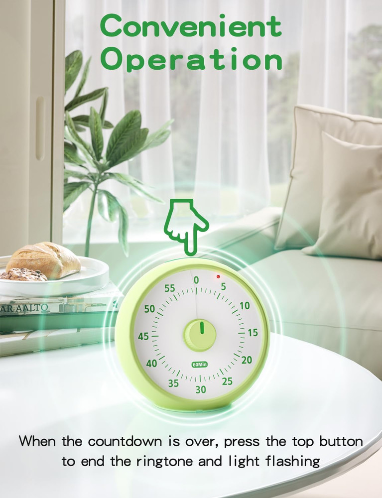 Visual Timer for Kids, 60-Minute Countdown Timer for Classroom Office Kitchen, D