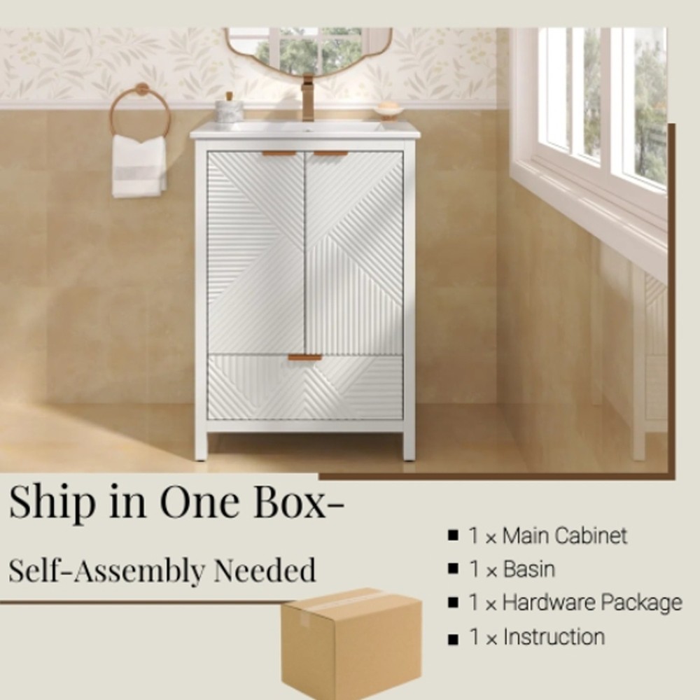 Durable 24 inch Bathroom Vanity Set Modern Solid Wood Bathroom Vanities In White