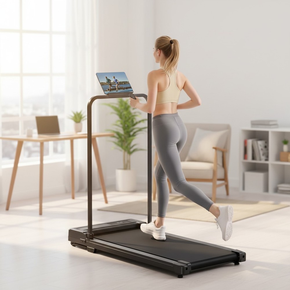 Compact Folding Treadmill with Handle Bar - Perfect for Small Spaces & Quiet ...
