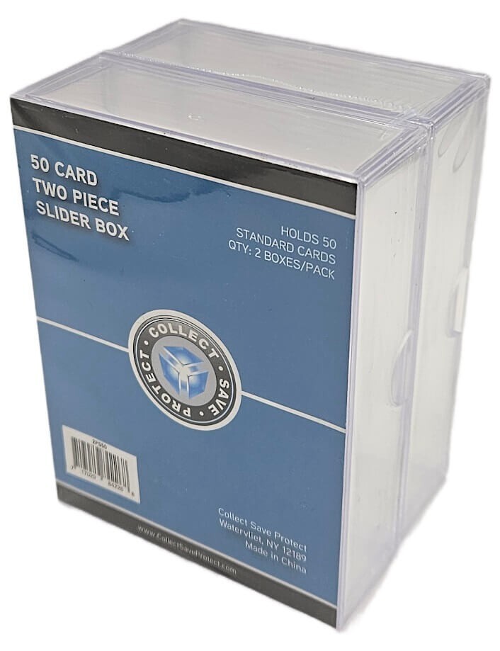 (2-Pack) CSP 2-Piece Slider Card Storage Box (50 Card Size) Stackable Plastic