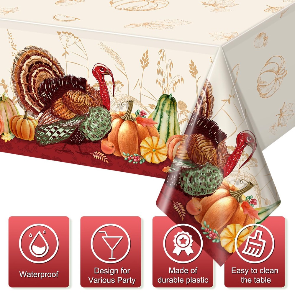 3 Pack Thanksgiving Disposable Tablecloth for Rectangle 3 Pack, Multi Color