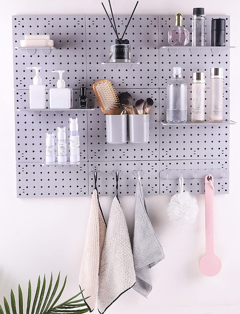 4 PCS White Pegboard Wall Organizer, Self-Adhesive Peg Board Wall Panel Kits ...