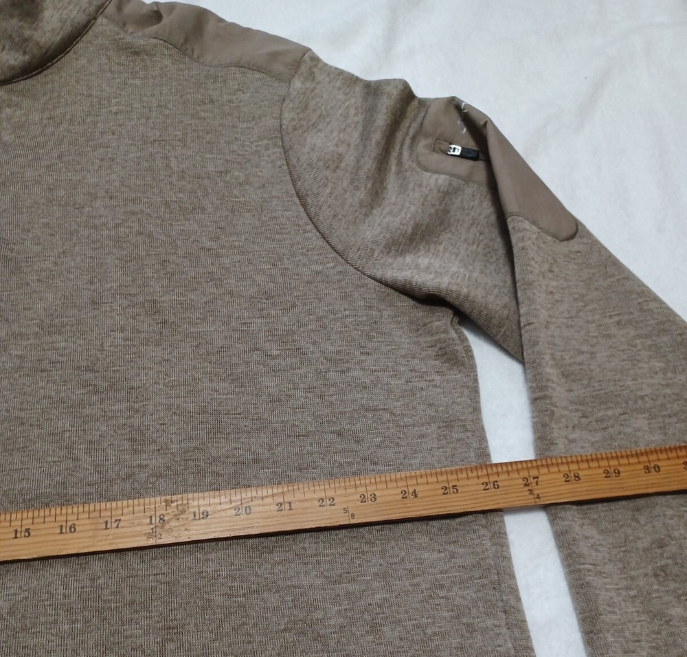 Mens Heathered Tan Tactical Mock Neck Button Pullover with Sleeve Pocket Large