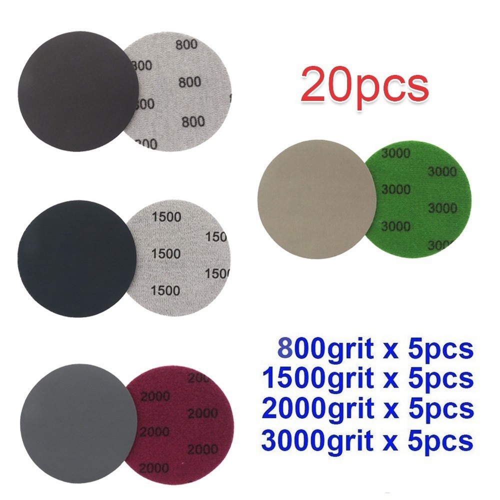 20pcs Sandpaper Discs 800 1500 2000 3000 Grit High Flexibility Hook&Loop