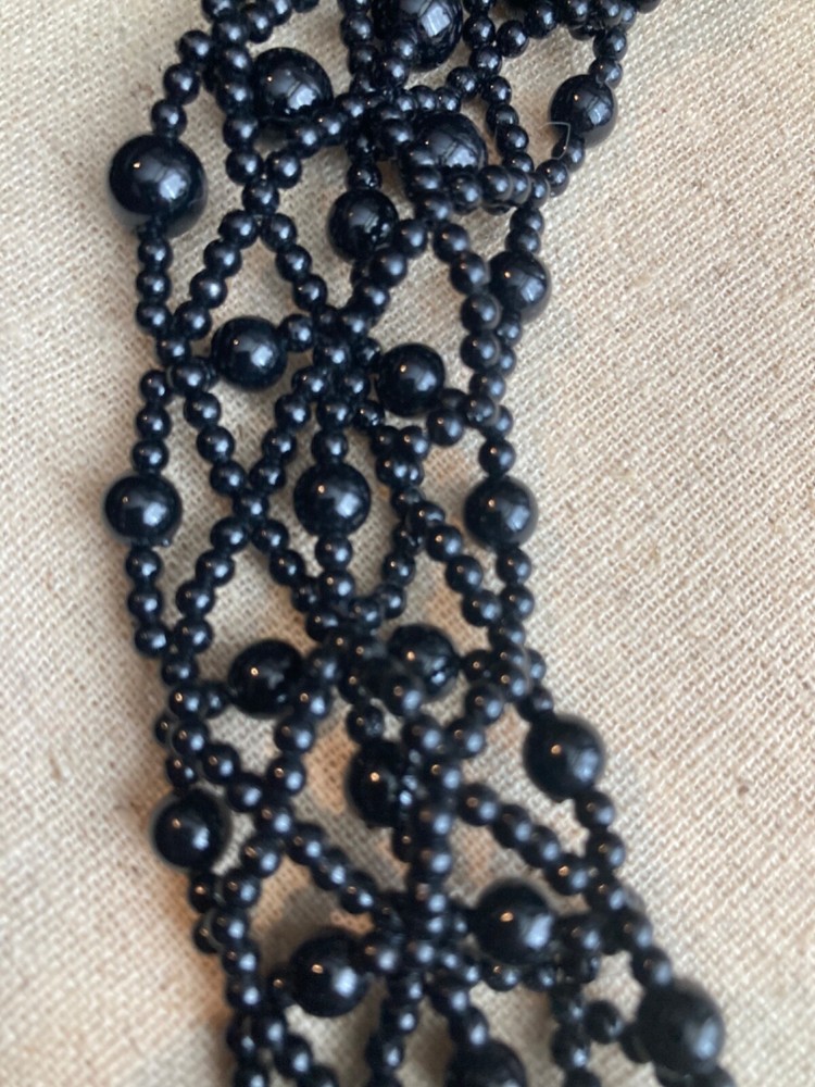 Black Beaded Woven Collar Necklace adjustable clasp
