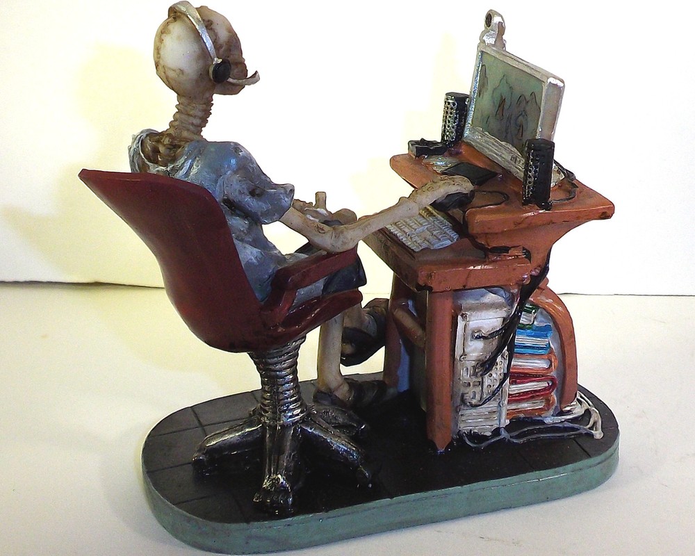Skeleton at Desk / Computer Table Skull Figurine Statue Skeleton Halloween