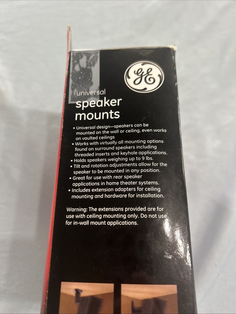 GE Universal Speaker Mounting Brackets - Wall or Ceiling Mount - NEW - SEALED