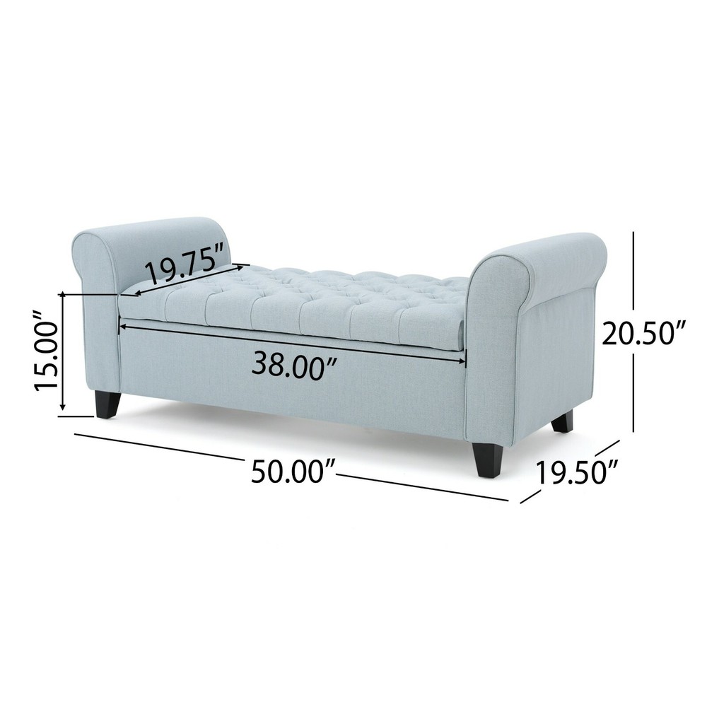Charlemagne Rolled Arm Tufted Fabric Storage Ottoman Bench