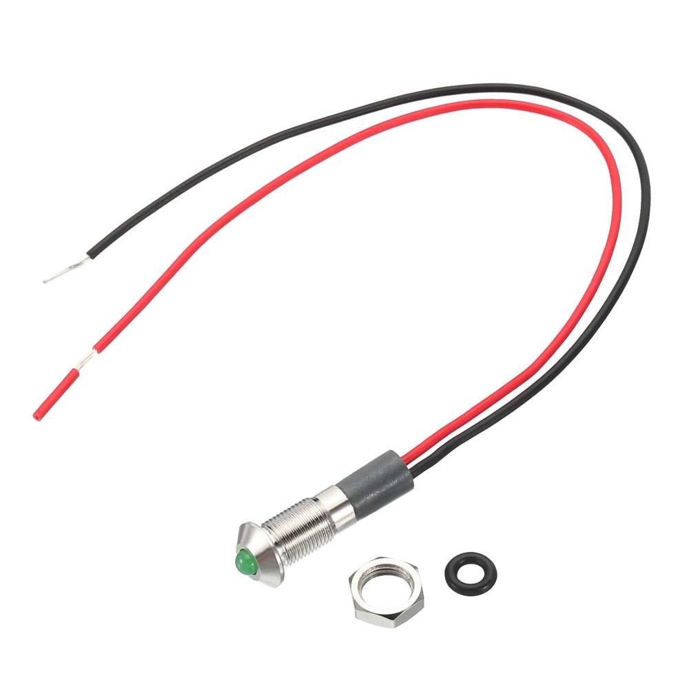 2Pcs AC/DC 3-6V 6mm Green Indicator Light Convex Panel Mount with 150mm Cable